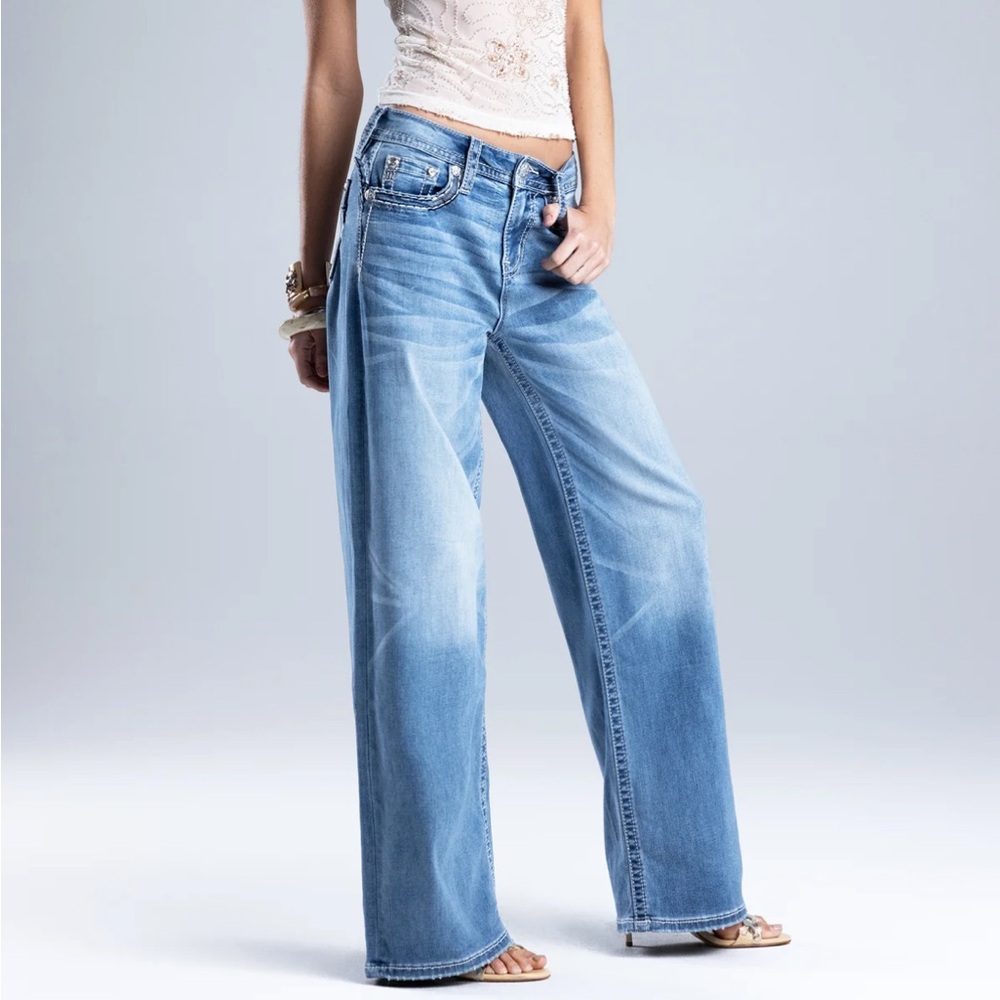 Miss Me Naia Blu Stitch Wide Leg Baggy Jeans